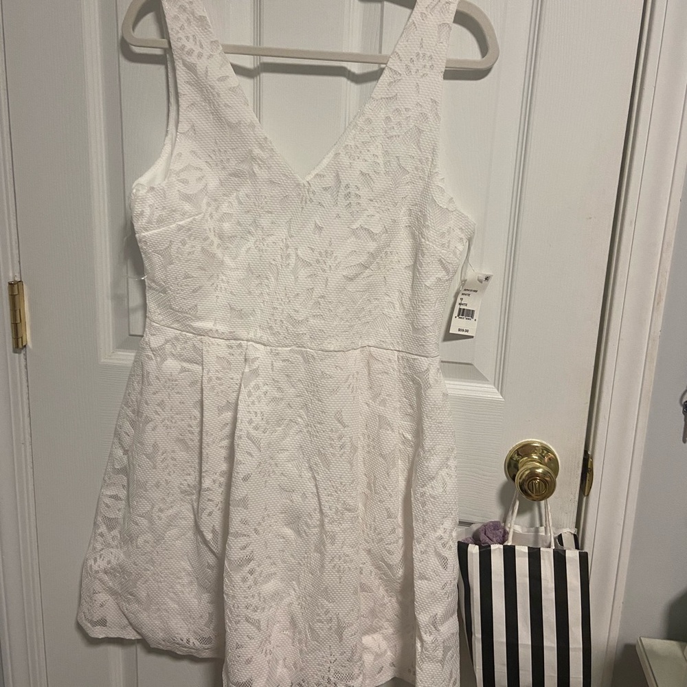 Juniors' Laser Cut Lace Fit & Flare Dress